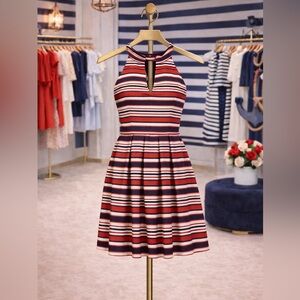 KENSIE STRIPED CUTOUT FIT & FLARE DRESS ~ NWOT